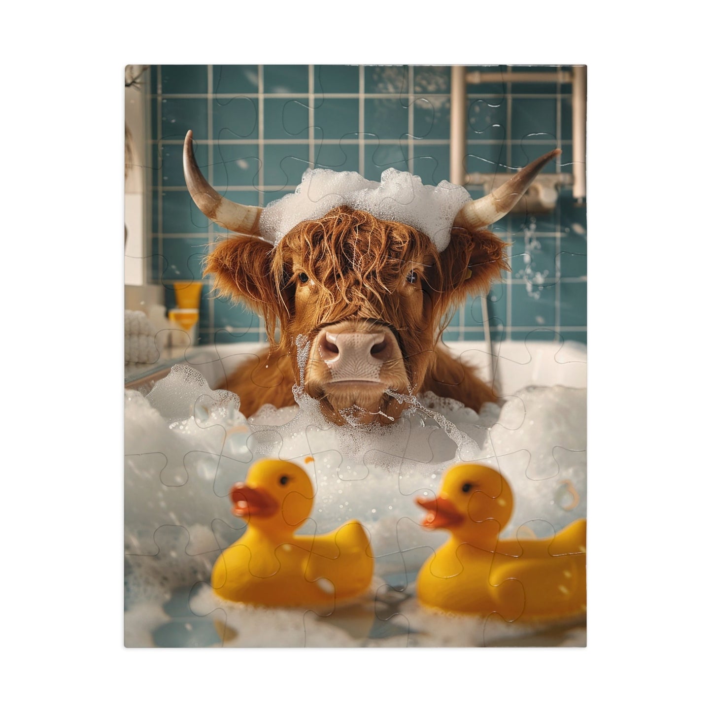 Highland Cow and Her Rubber Duckies Jigsaw Puzzle (30, 110, 252, 500,1000-Piece)