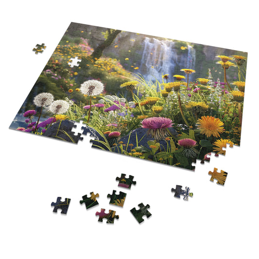 Dandelions by a Waterfall  Jigsaw Puzzle (30, 110, 252, 500,1000-Piece)