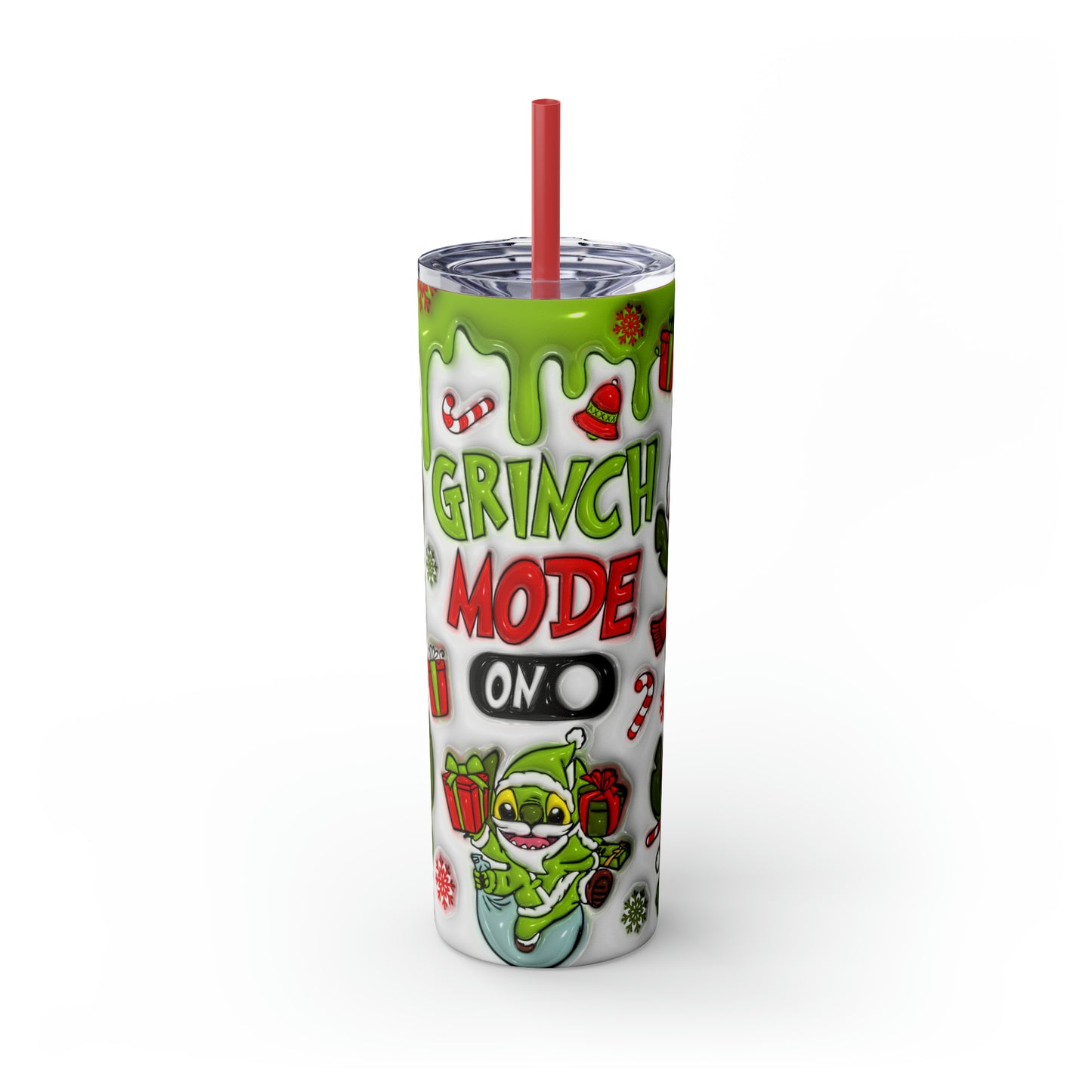 Lilo and Stitch Grinch Mode  Skinny Tumbler with Straw, 20oz