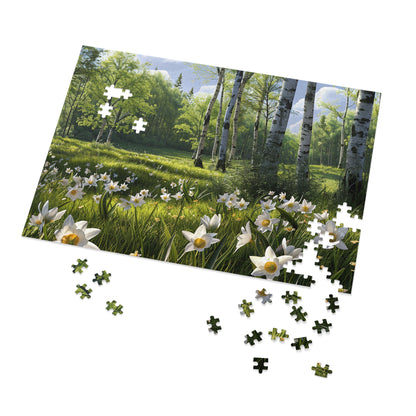 Birch Trees and Daffodils  Jigsaw Puzzle (30, 110, 252, 500,1000-Piece)