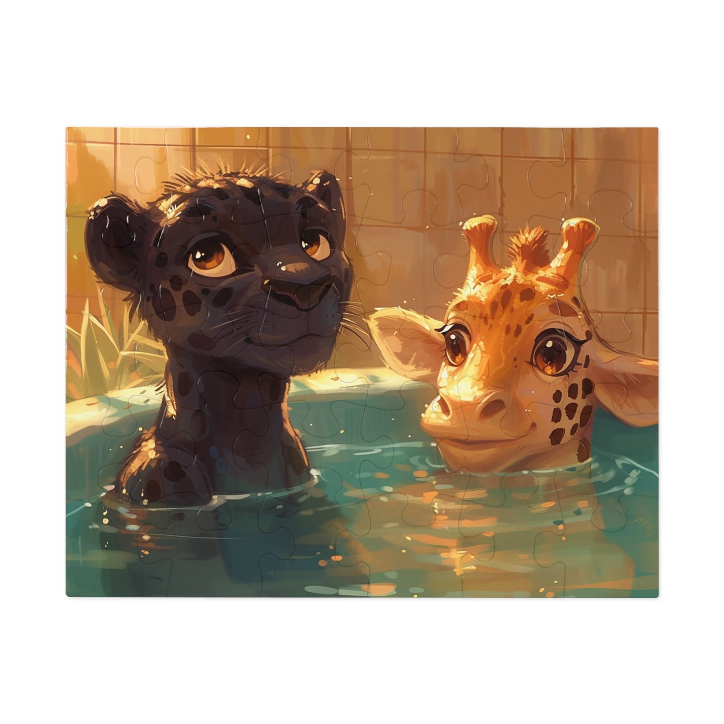 Panther and Giraffe Relaxing in a Hot Tub  Jigsaw Puzzle (30, 110, 252, 500,1000-Piece)