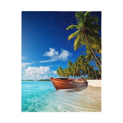 Wooden Boat Under a Palm Tree Jigsaw Puzzle (30, 110, 252, 500,1000-Piece)