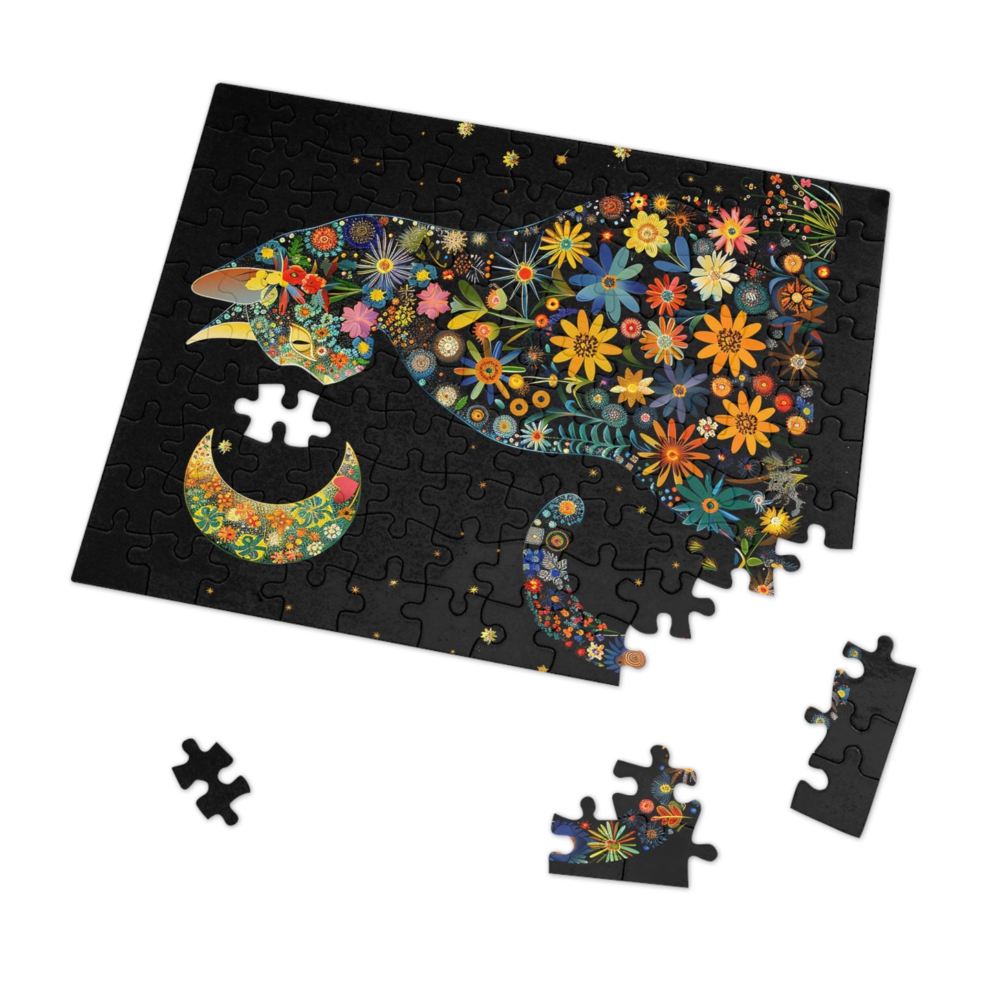 Flower Cat with the Night Sky Jigsaw Puzzle (30, 110, 252, 500,1000-Piece)