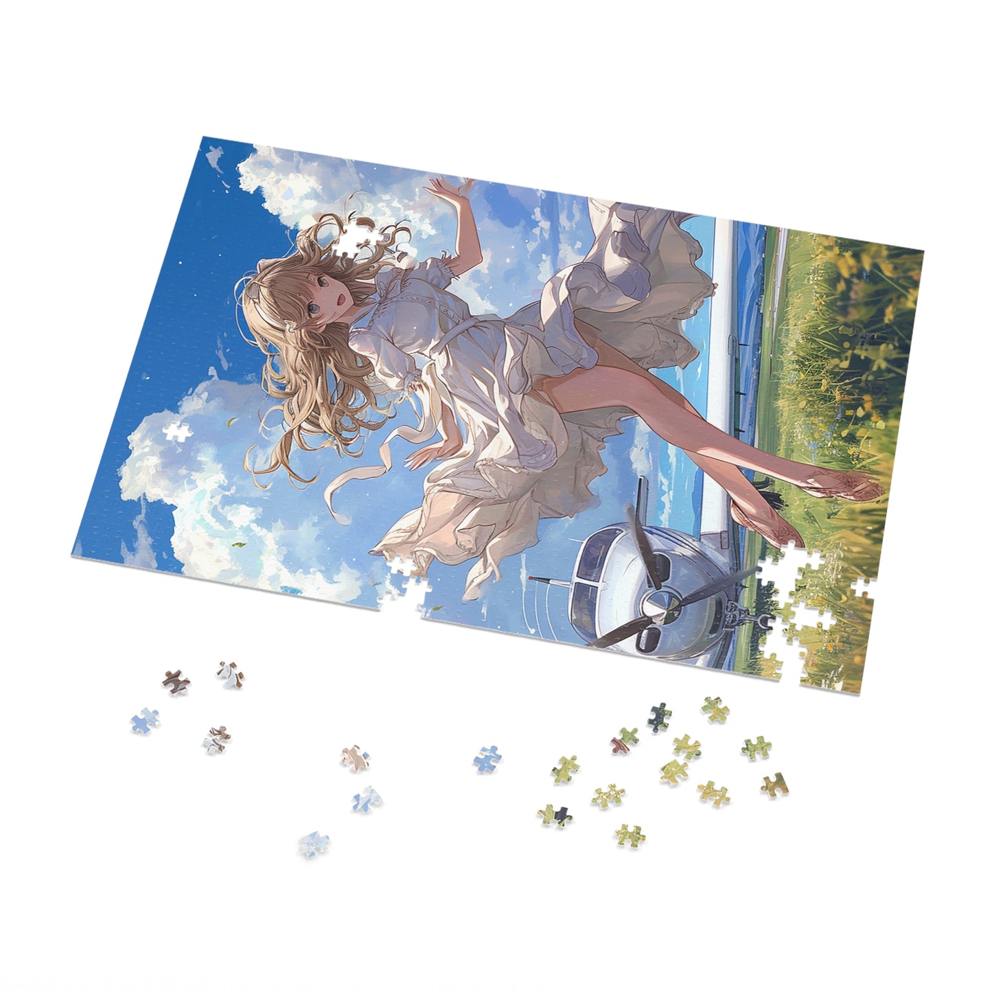 Young Anime Girl and her Airplane Jigsaw Puzzle (30, 110, 252, 500,1000-Piece)