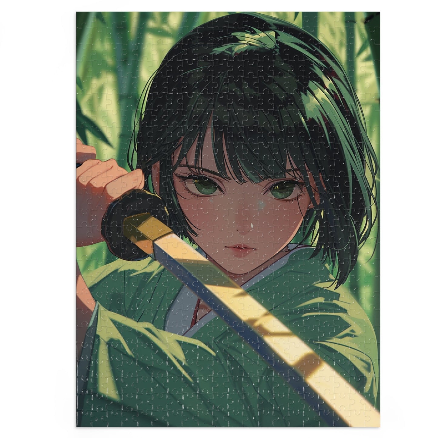 Green Eyed Japanese Anime Warrior  Jigsaw Puzzle (30, 110, 252, 500,1000-Piece)