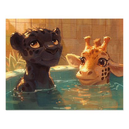 Panther and Giraffe Relaxing in a Hot Tub  Jigsaw Puzzle (30, 110, 252, 500,1000-Piece)