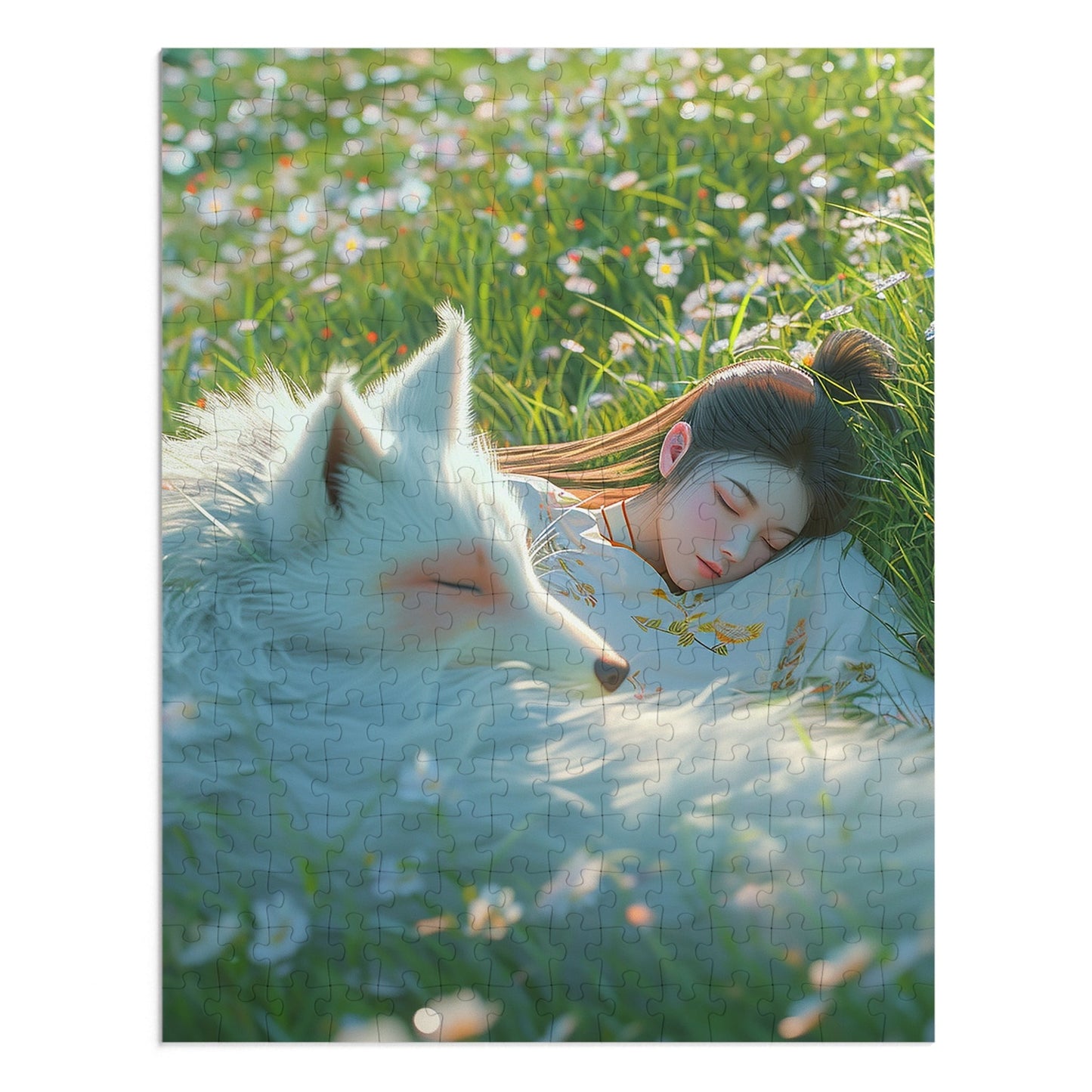 Sleeping Japanese Girl with her Dog  Jigsaw Puzzle (30, 110, 252, 500,1000-Piece)