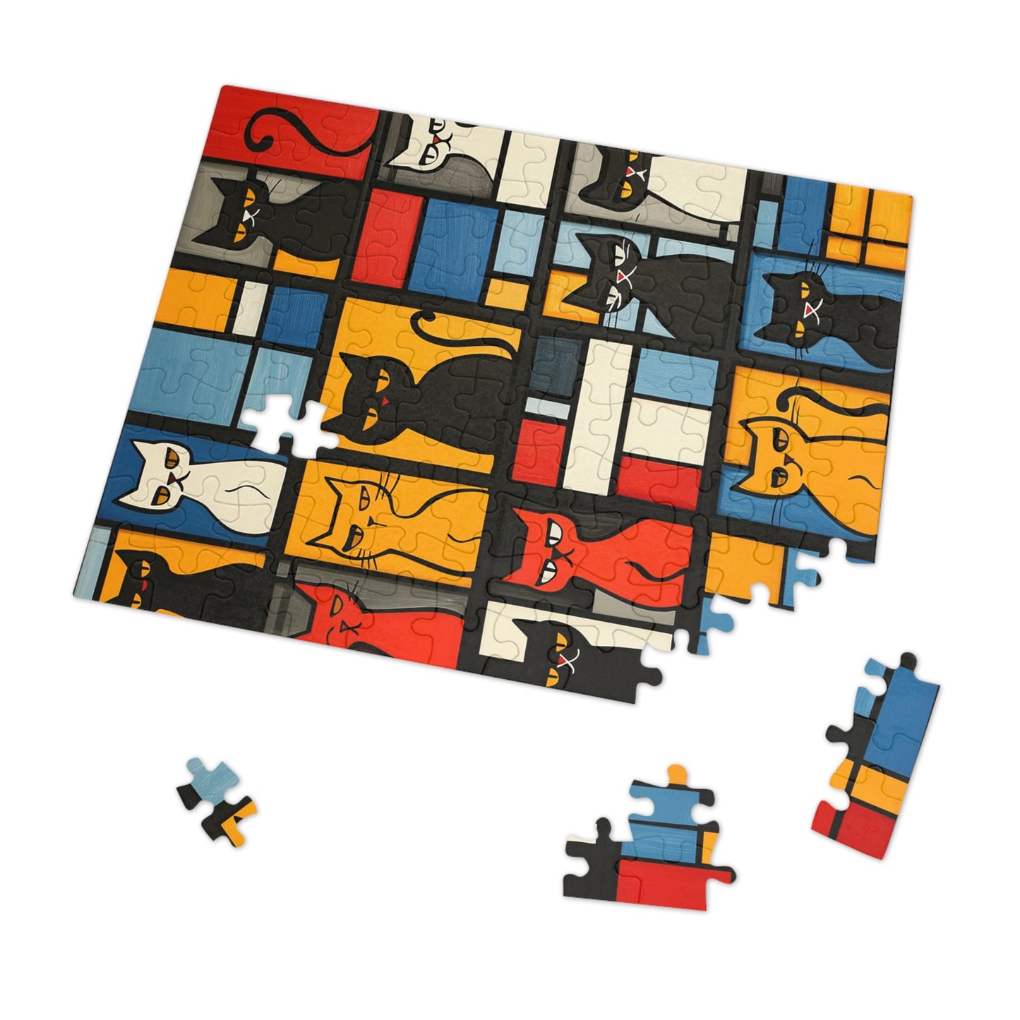 Abstract Cat Blocks Jigsaw Puzzle (30, 110, 252, 500,1000-Piece)