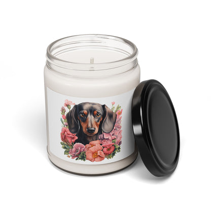 Dachshund Floral Soy Candle — 9oz Scented Jar (Dog Lover Gift)