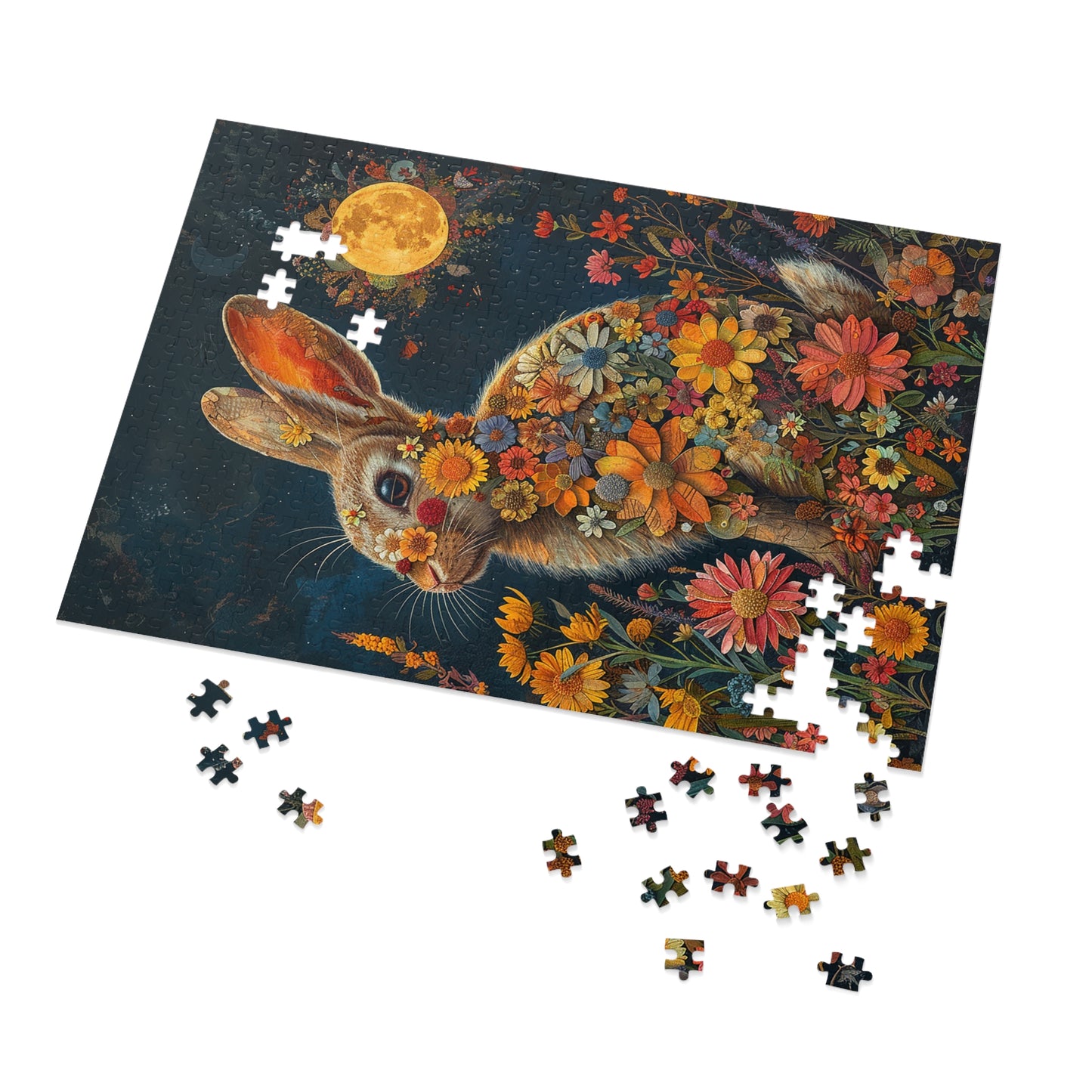 Flower Bunny Rabbit at Night Jigsaw Puzzle (30, 110, 252, 500,1000-Piece)