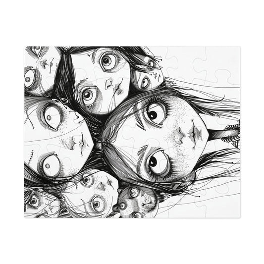 Black and White Multiple Personality Drawing  Jigsaw Puzzle (30, 110, 252, 500,1000-Piece)