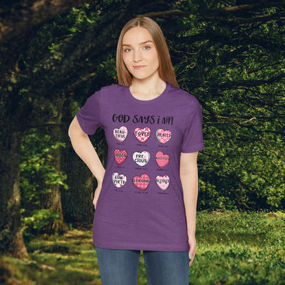 God Says I Am Candy Hearts  Unisex Jersey Short Sleeve Tee