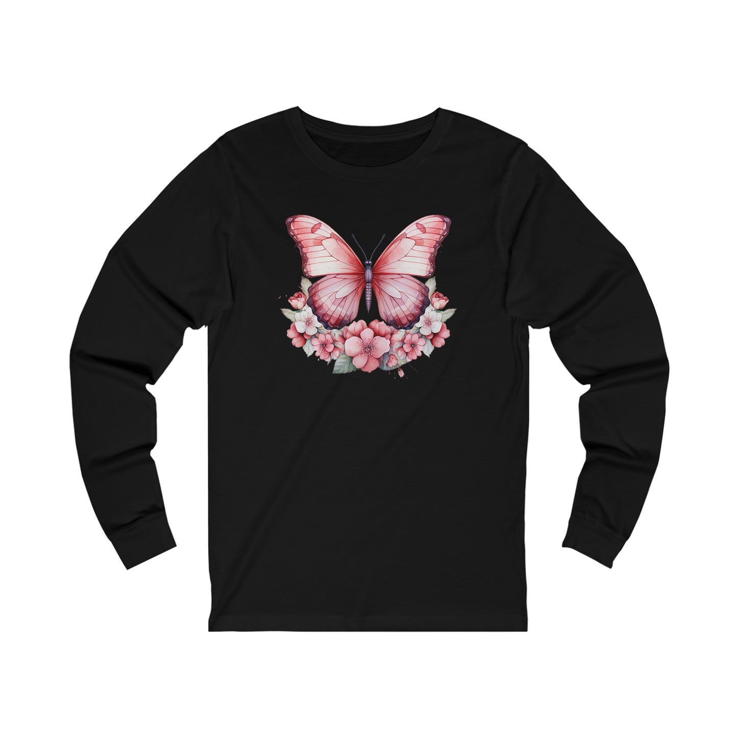 Beautiful Pink Butterfly Unisex Jersey Long Sleeve Tee