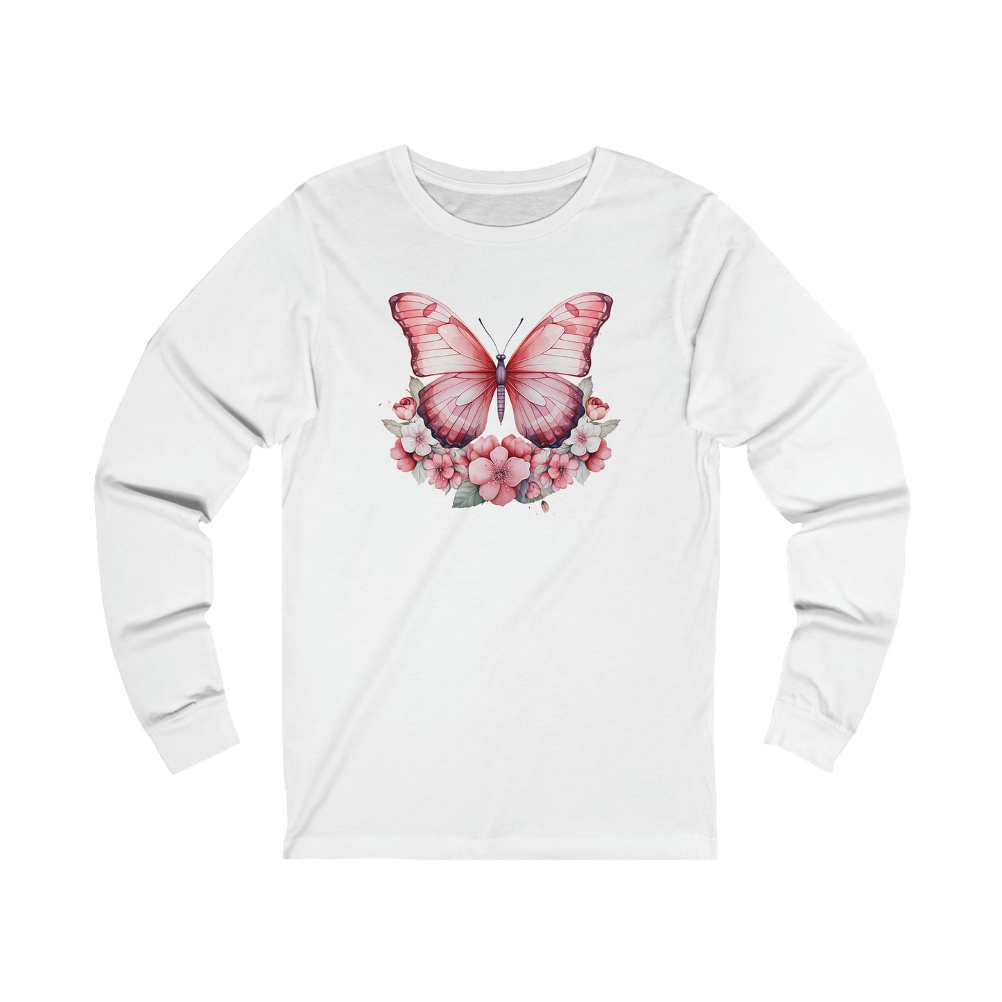 Beautiful Pink Butterfly Unisex Jersey Long Sleeve Tee