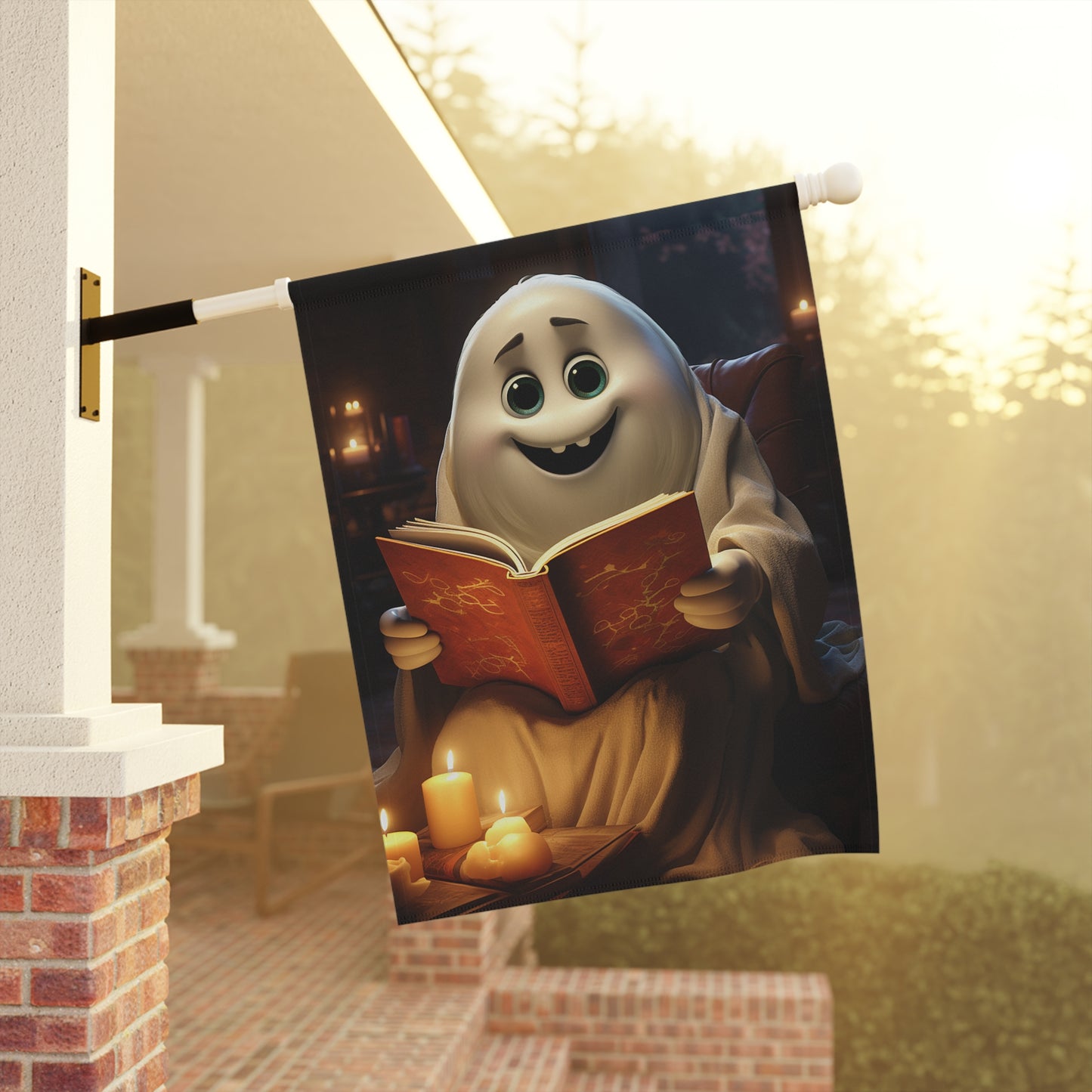 Cute Ghost Reading a Book Garden & House Banner