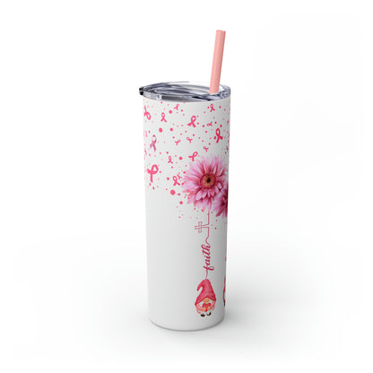 Faith Hope & Love Gnome Breast Cancer Awareness Skinny Tumbler with Straw, 20oz