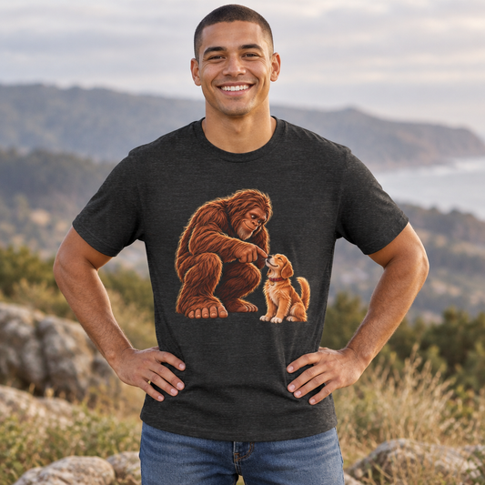 Bigfoot Boops a Dog  Unisex Jersey Short Sleeve Tee