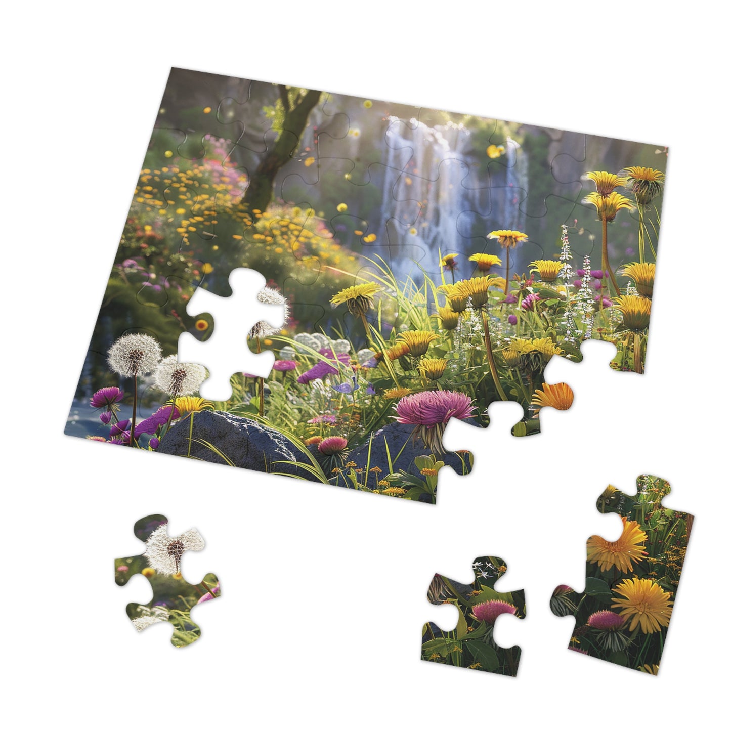 Dandelions by a Waterfall  Jigsaw Puzzle (30, 110, 252, 500,1000-Piece)