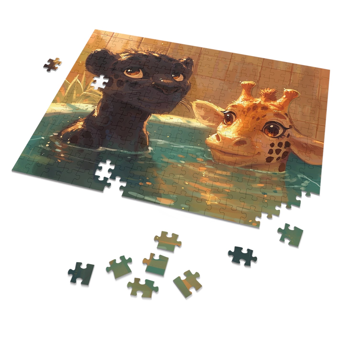 Panther and Giraffe Relaxing in a Hot Tub  Jigsaw Puzzle (30, 110, 252, 500,1000-Piece)