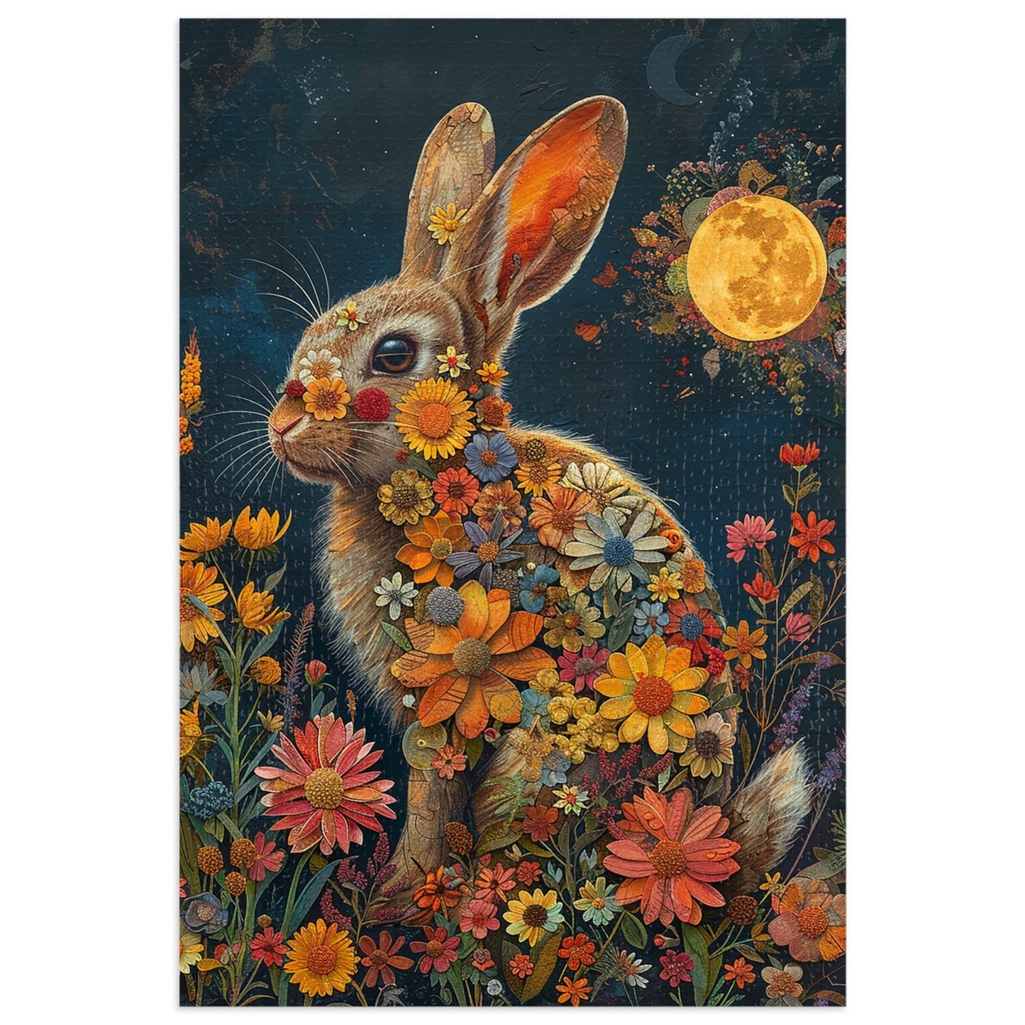 Flower Bunny Rabbit at Night Jigsaw Puzzle (30, 110, 252, 500,1000-Piece)