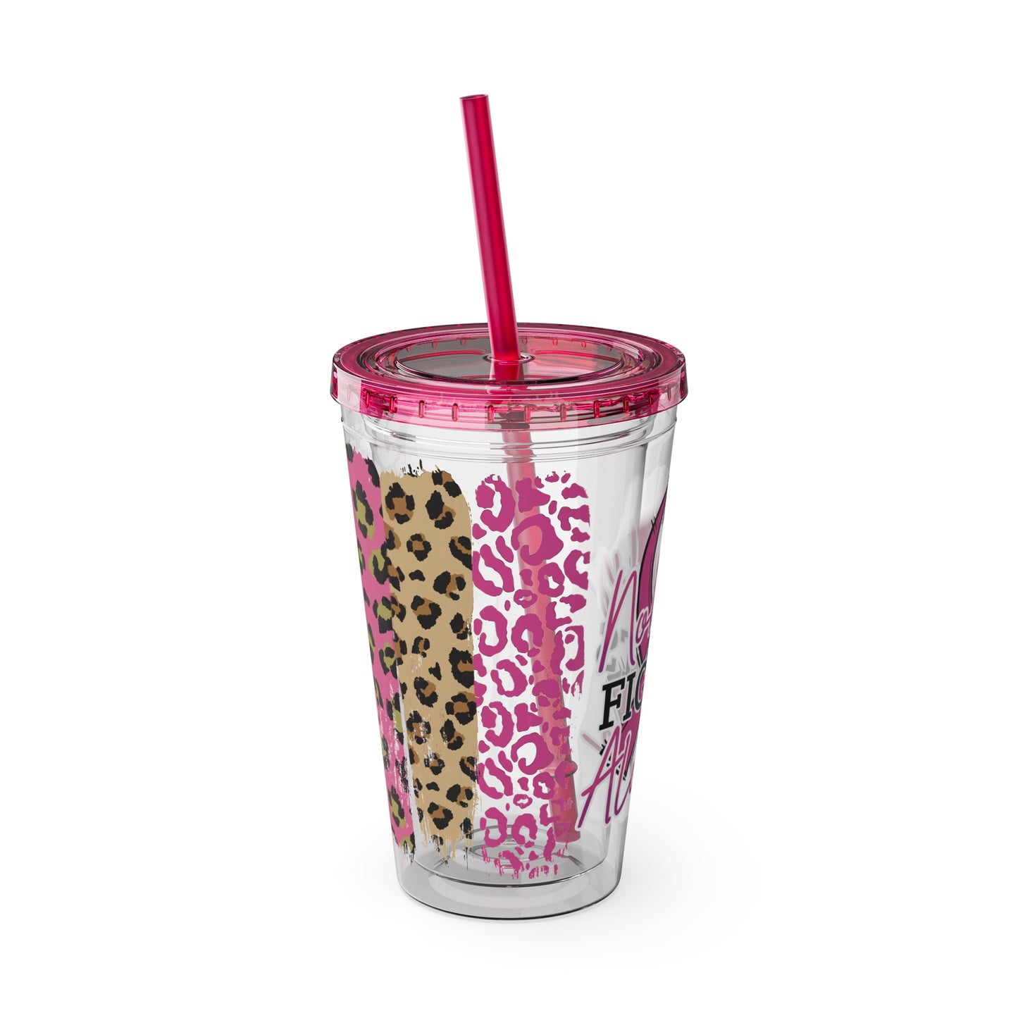 Nobody Fights Alone Breast Cancer Awareness Sunsplash Tumbler with Straw, 16oz