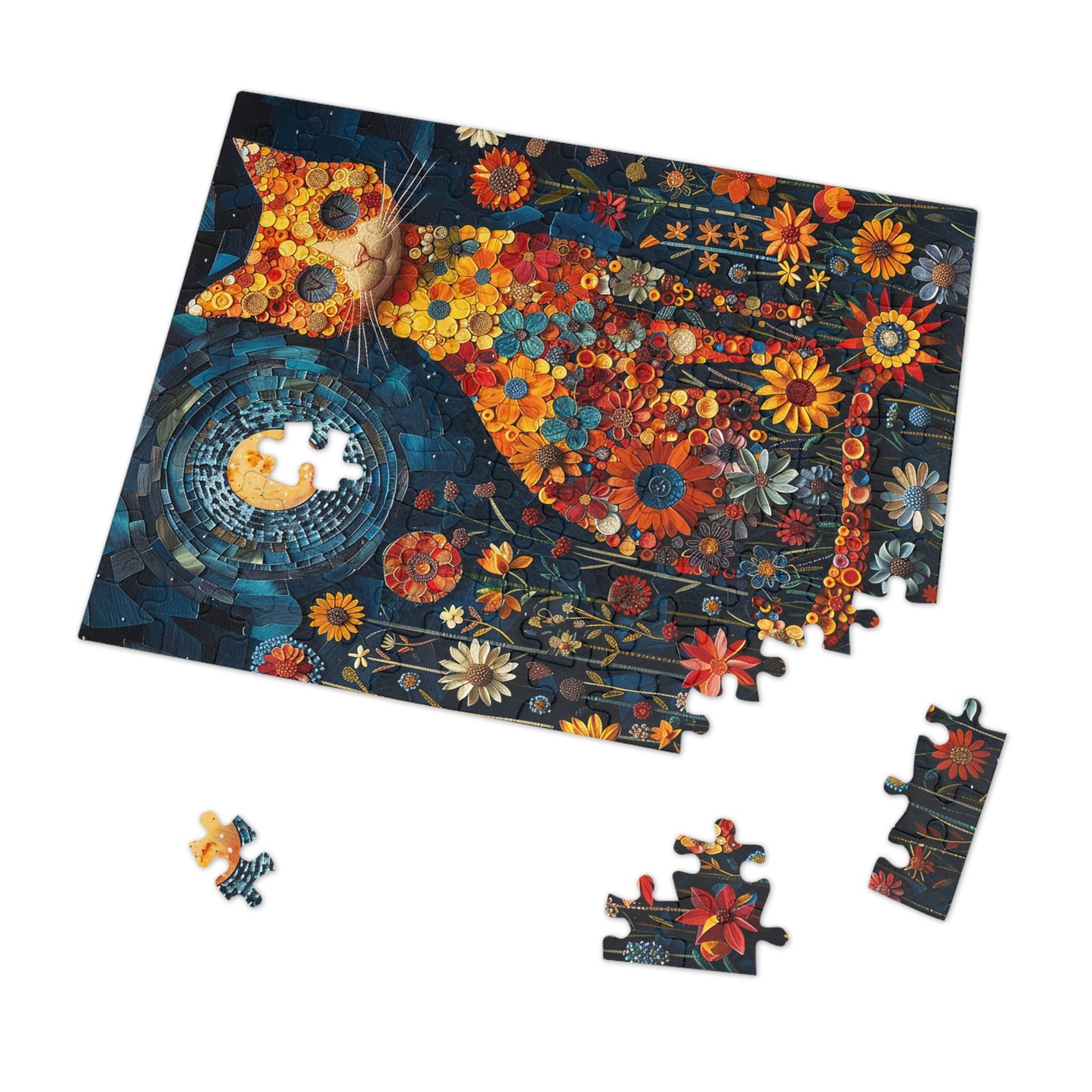 Flower Cat at Night Jigsaw Puzzle (30, 110, 252, 500,1000-Piece)