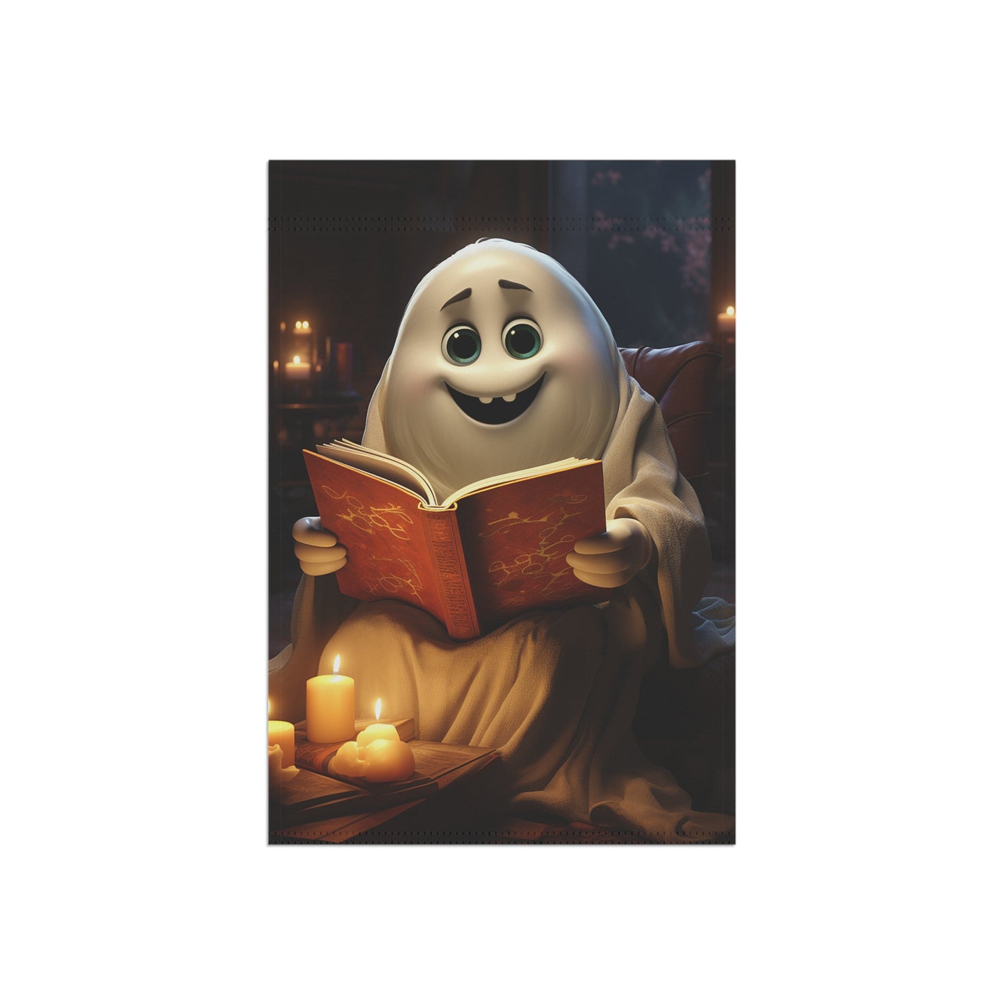 Cute Ghost Reading a Book Garden & House Banner