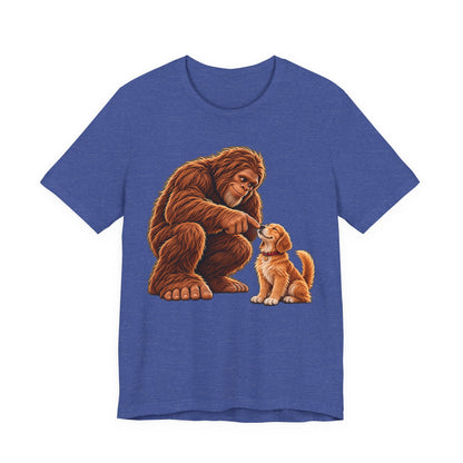 Bigfoot Boops a Dog  Unisex Jersey Short Sleeve Tee