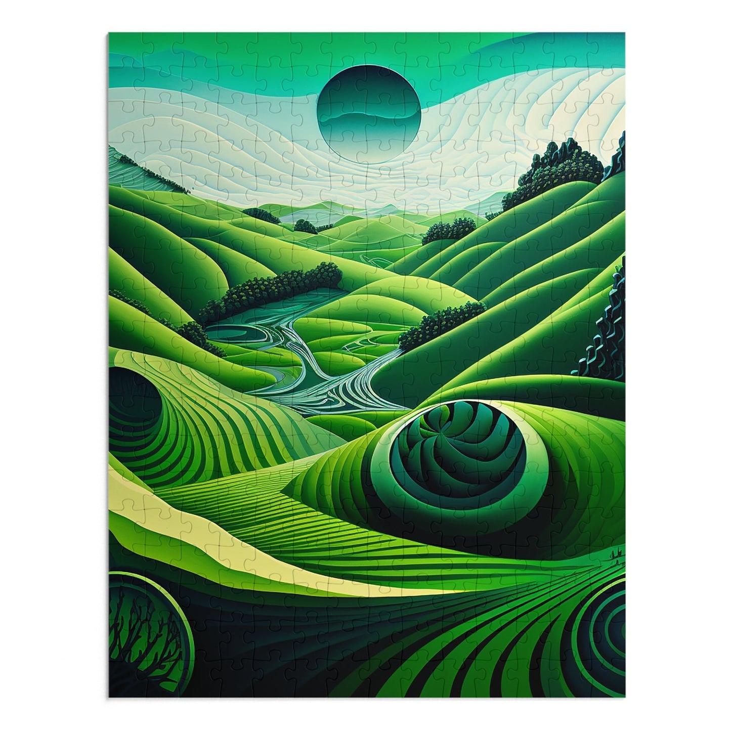 Abstract Green Rolling Fields Jigsaw Puzzle (30, 110, 252, 500,1000-Piece)