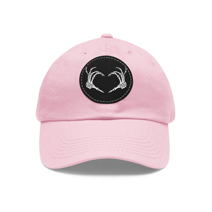 Skeleton Heart Hands Embroidery Dad Hat with Leather Patch (Round)