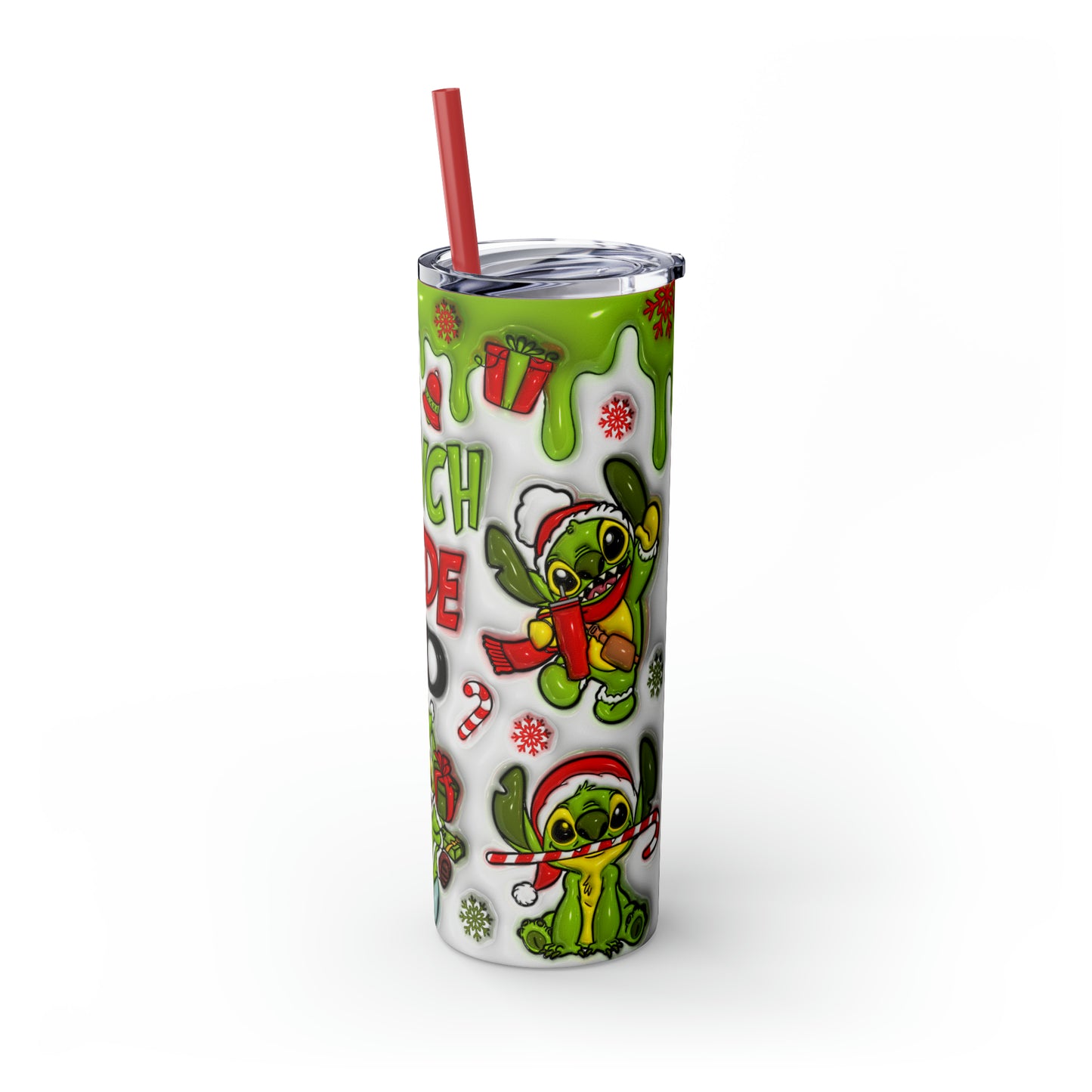 Lilo and Stitch Grinch Mode  Skinny Tumbler with Straw, 20oz