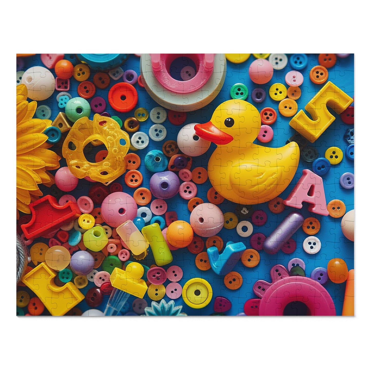 Buttons and Rubber Duckie Jigsaw Puzzle (30, 110, 252, 500,1000-Piece)