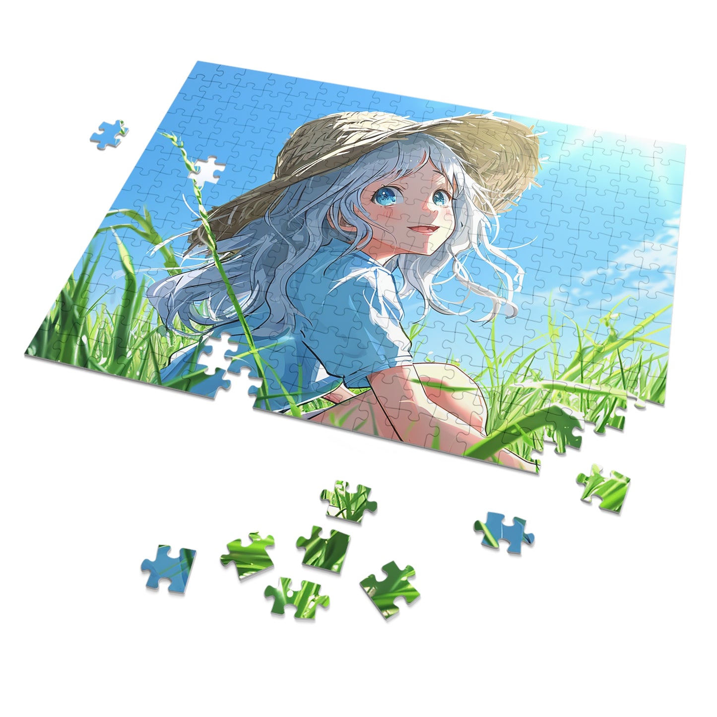 Anime Girl Sitting in a Field  Jigsaw Puzzle (30, 110, 252, 500,1000-Piece)