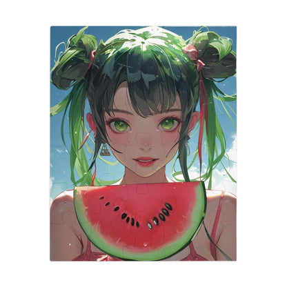 Young Anime Girl with a Watermelon  Jigsaw Puzzle (30, 110, 252, 500,1000-Piece)