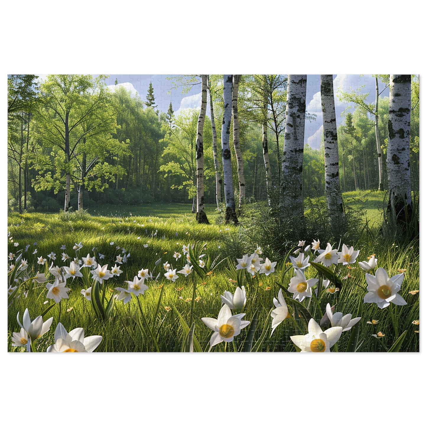 Birch Trees and Daffodils  Jigsaw Puzzle (30, 110, 252, 500,1000-Piece)