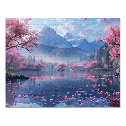 Japan Landscape Lake with Cherry Blossoms  Jigsaw Puzzle (30, 110, 252, 500,1000-Piece)