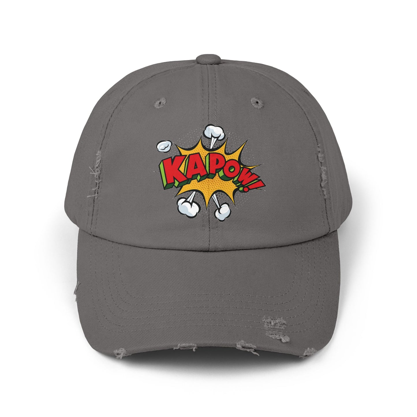 Unisex Distressed Cap - Comic Style 'KAPOW!' Graphic Hat for Bold Adventure Lovers