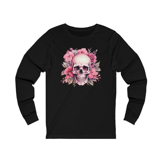 Pink Skull Breast Cancer Awareness Halloween Jersey Long Sleeve Tee