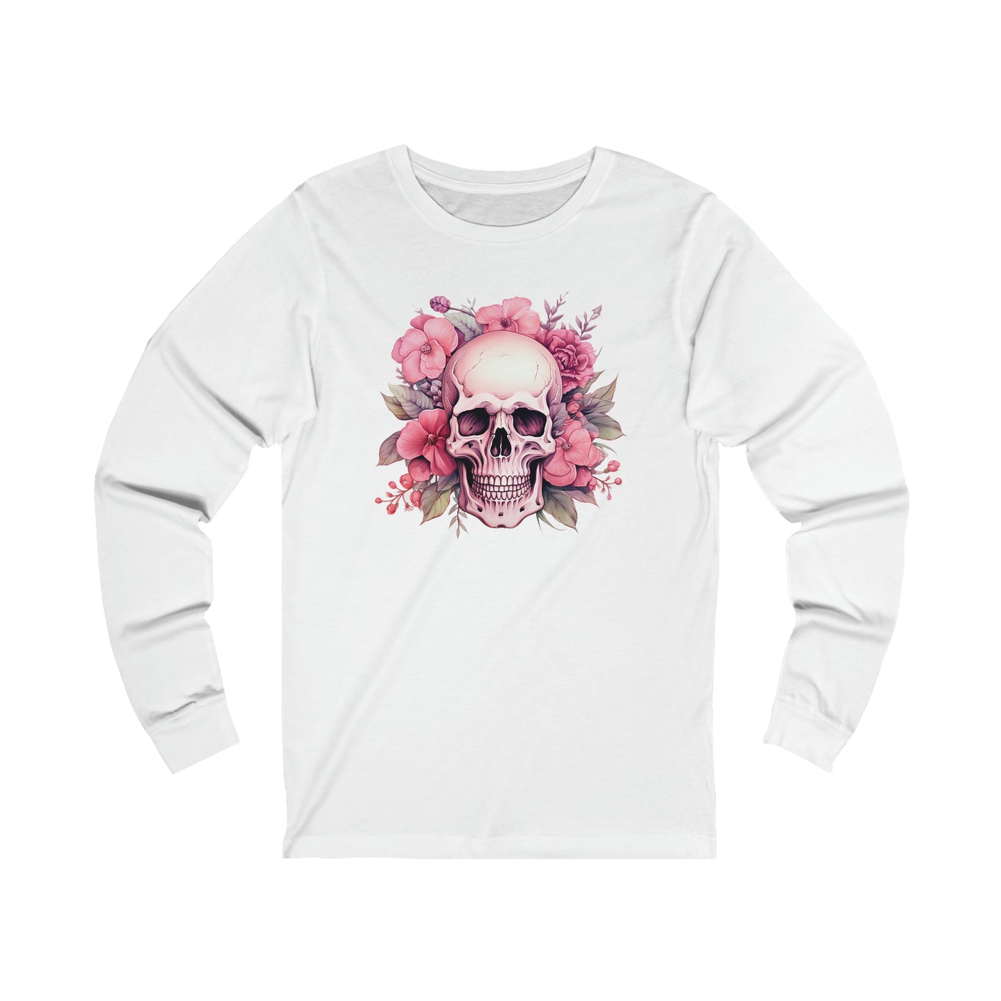 Pink Skull Breast Cancer Awareness Halloween Jersey Long Sleeve Tee