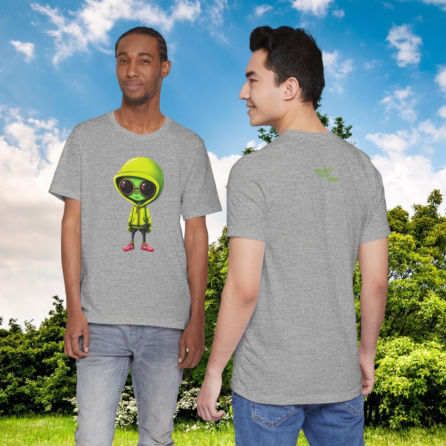 Hip Hop Alien with Grandma's Crew Personalized on Back   Unisex Jersey Short Sleeve Tee