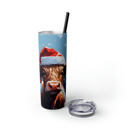 Christmas Cow  Skinny Tumbler with Straw, 20oz