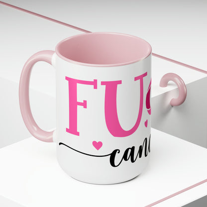 Breast Cancer Awareness Fuck Cancer Pink Ribbon Two-Tone Coffee Mugs, 15oz