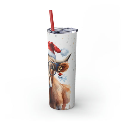 Christmas Cow  Skinny Tumbler with Straw, 20oz