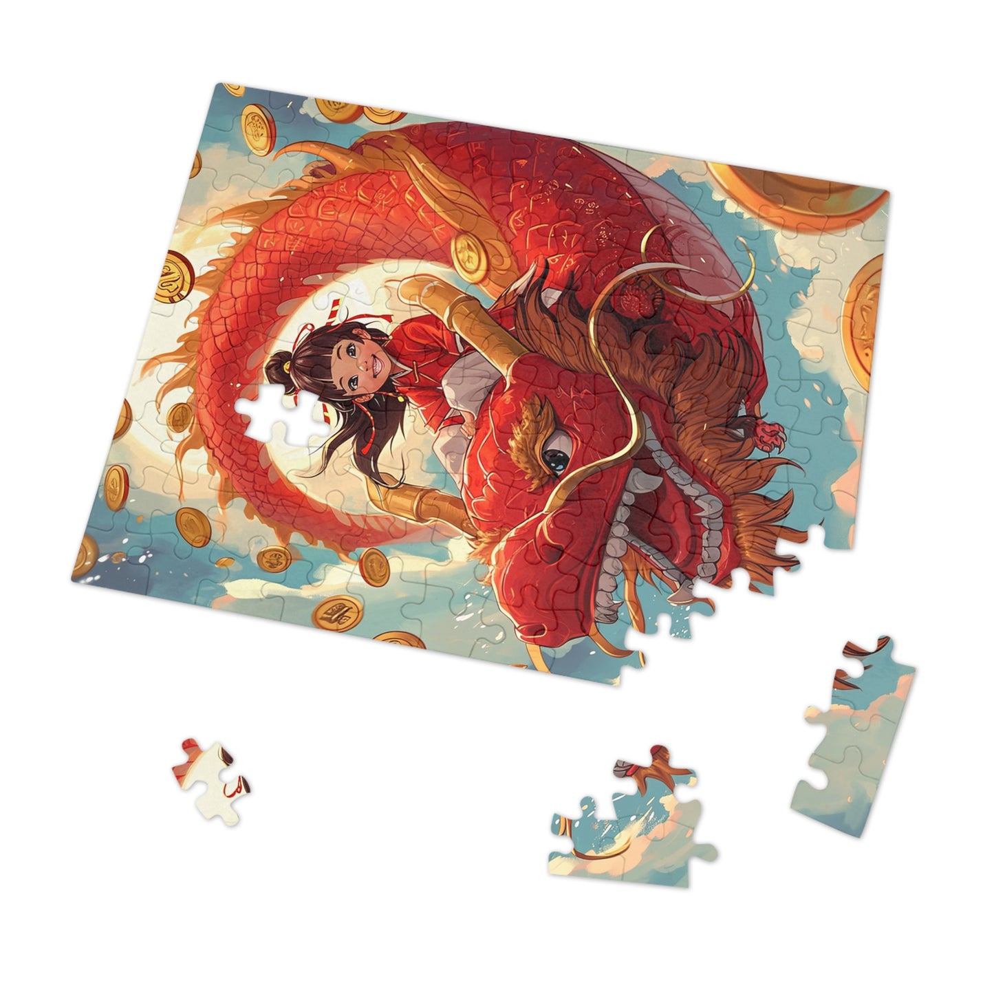 Riding the Red Chinese Dragon  Jigsaw Puzzle (30, 110, 252, 500,1000-Piece)