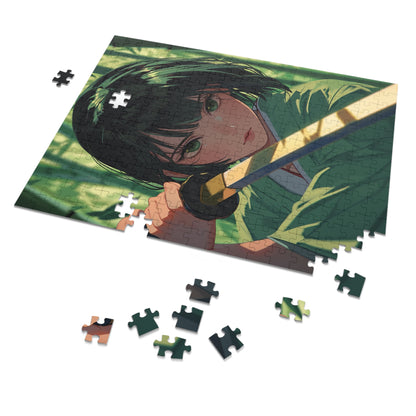 Green Eyed Japanese Anime Warrior  Jigsaw Puzzle (30, 110, 252, 500,1000-Piece)