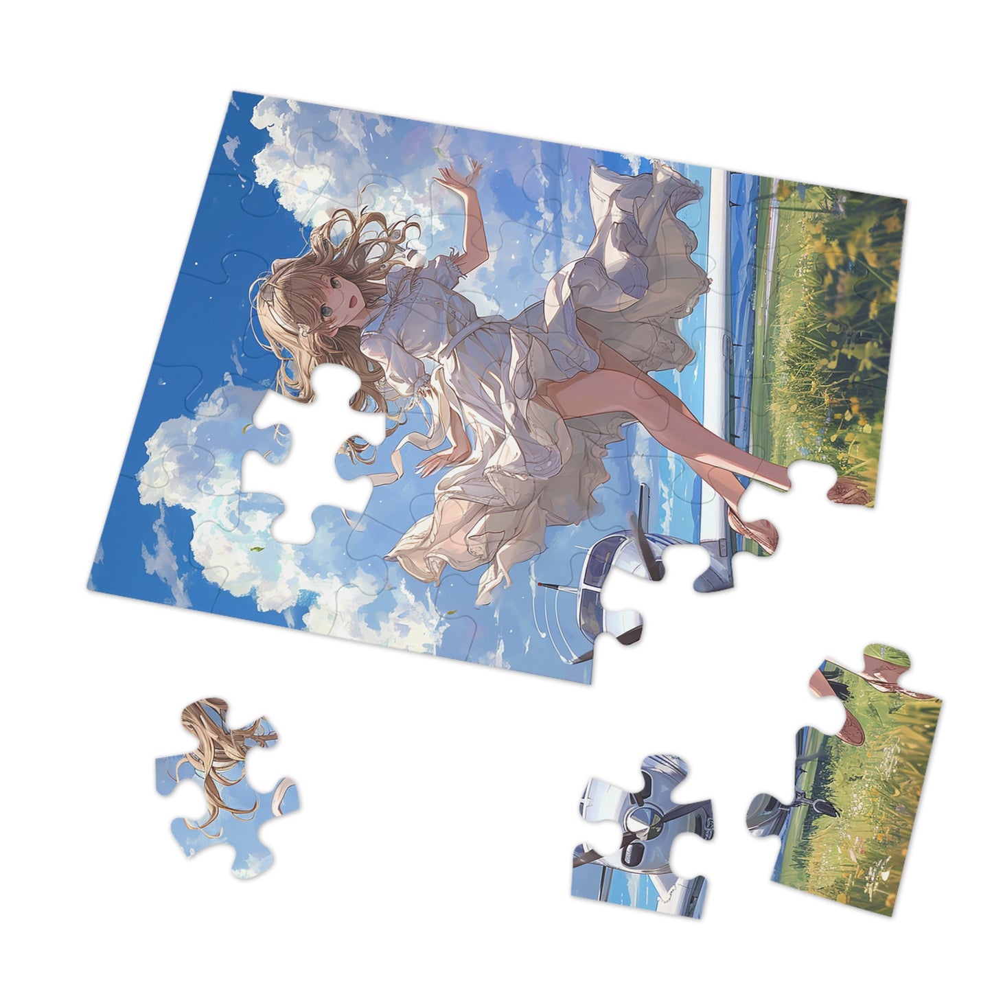 Young Anime Girl and her Airplane Jigsaw Puzzle (30, 110, 252, 500,1000-Piece)