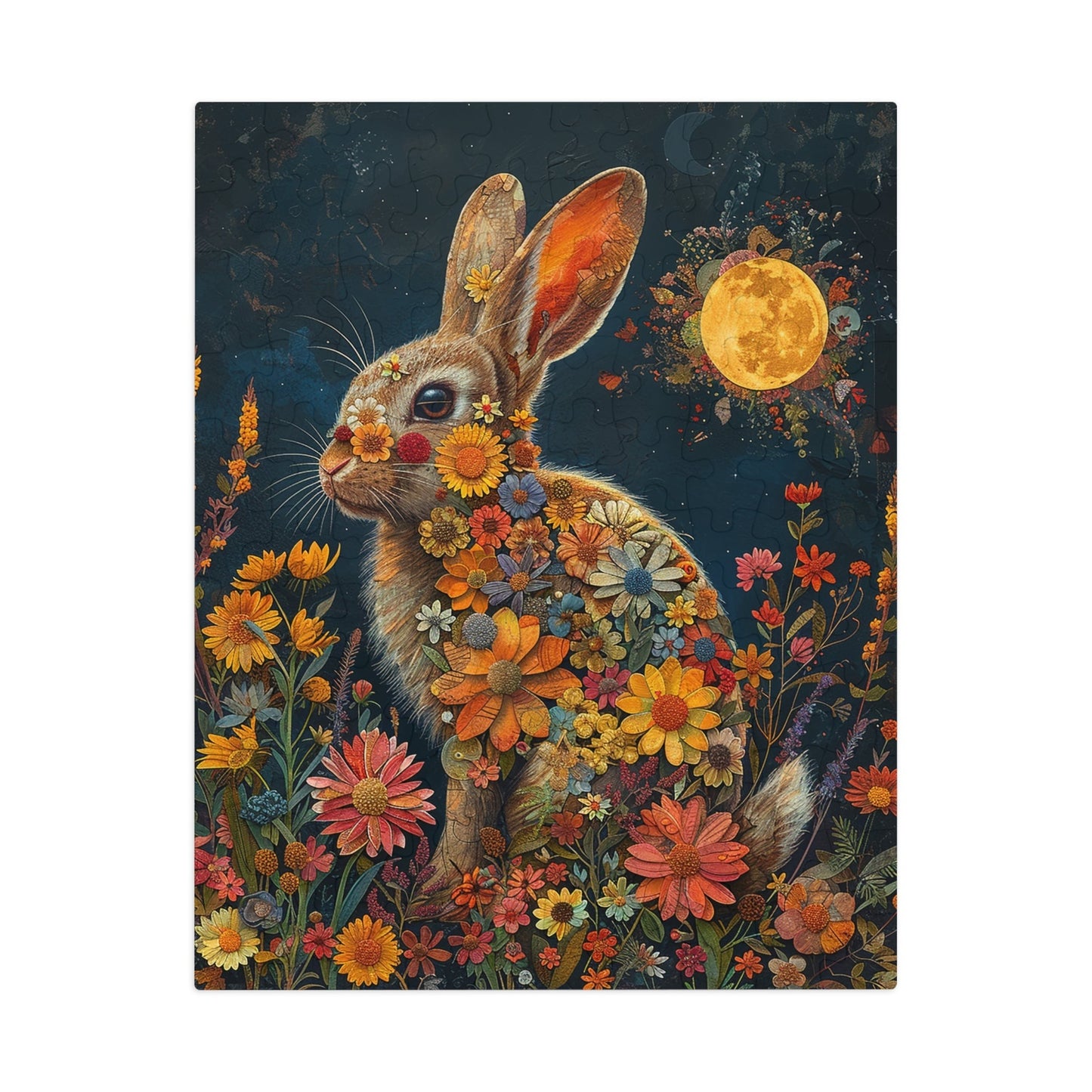 Flower Bunny Rabbit at Night Jigsaw Puzzle (30, 110, 252, 500,1000-Piece)