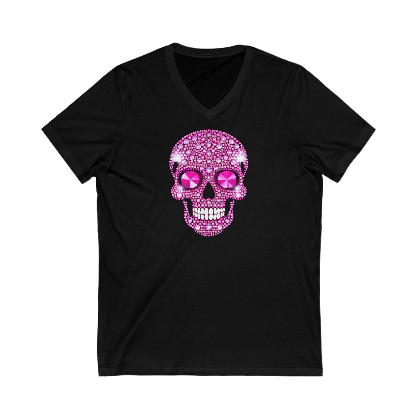 Halloween Pink Skull Unisex Jersey Short Sleeve V-Neck Tee