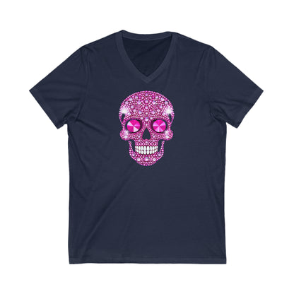 Halloween Pink Skull Unisex Jersey Short Sleeve V-Neck Tee