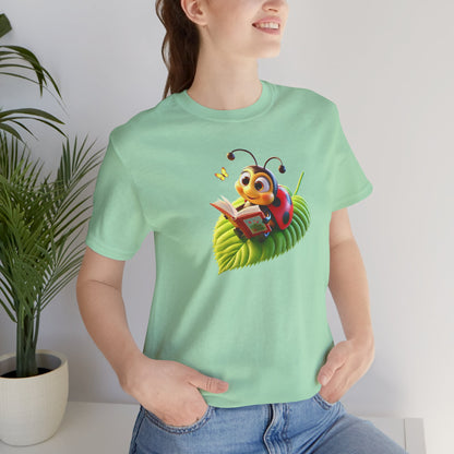 Reading Ladybug  Unisex Jersey Tee - Cute Insect Graphic Tee for Nature Lovers